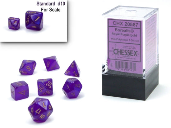 Chessex Mini Polyhedral 7-Die Set Borealis Royal Purple/Gold