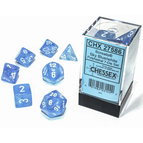 Chessex Polyhedral 7-Die Set Borealis Sky Blue/White