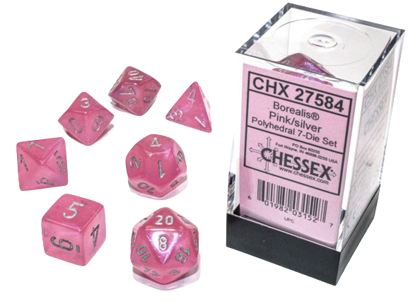 Chessex Polyhedral 7-Die Set Borealis Pink/Silver