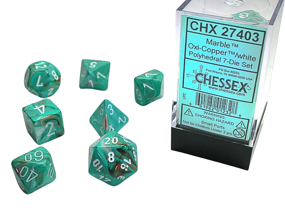 Chessex Polyhedral 7-Die Set Marble Oxi-Copper/White